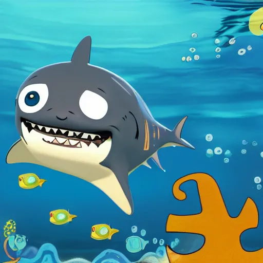 Image similar to peso from octonauts swimming away from a shark