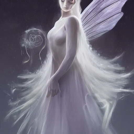 Prompt: a white fairy by marta nael, concept art