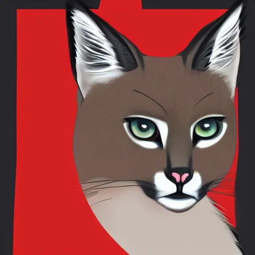 Image similar to cute caracal holding a red marker and pencil with paws, digital art by kuvshinov