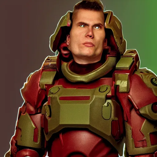 Image similar to Jerma985 as Doomguy, 1080p 4K resolution, photorealistic, cinematic lighting, highly detailed