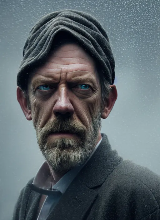 Prompt: doctor house as obi van kenobi in real life, face centered portrait of hugh laurie, confident, fog, rain, volumetric lighting, sharp focus, ultra detailed, cgsociety by leesha hannigan, ross tran, thierry doizon, kai carpenter, ignacio fernandez rios, noir art house,