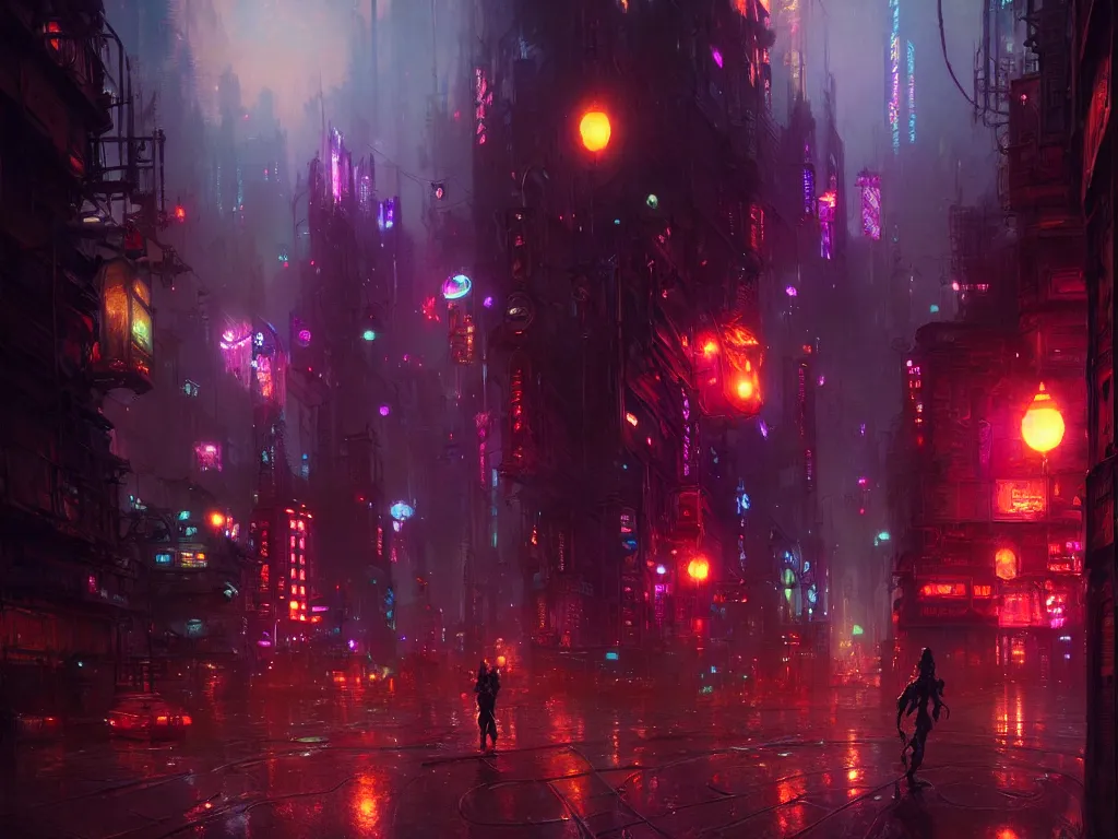 Prompt: neon city by night street view, fantasy, ultra realistic, concept art, highly detailed by greg rutkowski, gaston bussiere, craig mullins, simon bisley, eddie mendoza