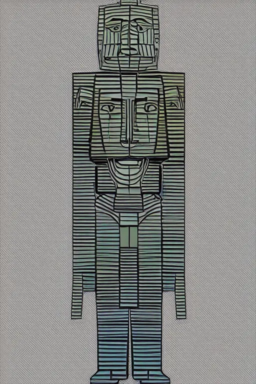 Image similar to cubist moai statue cutout digital illustration cartoon colorful beeple