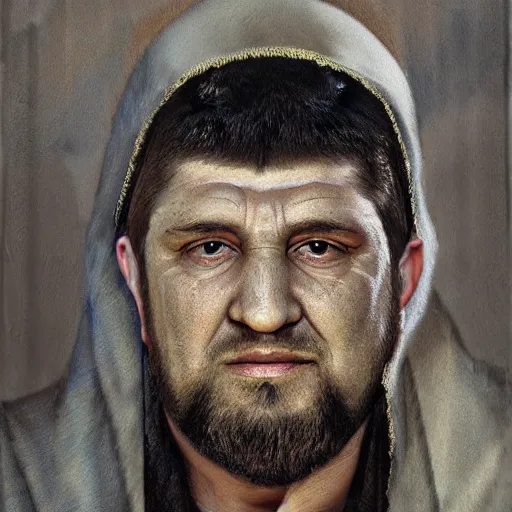 Prompt: portrait of ramzan kadyrov, photo - realistic, color image, 2 k, highly detailed, by h. r. giger