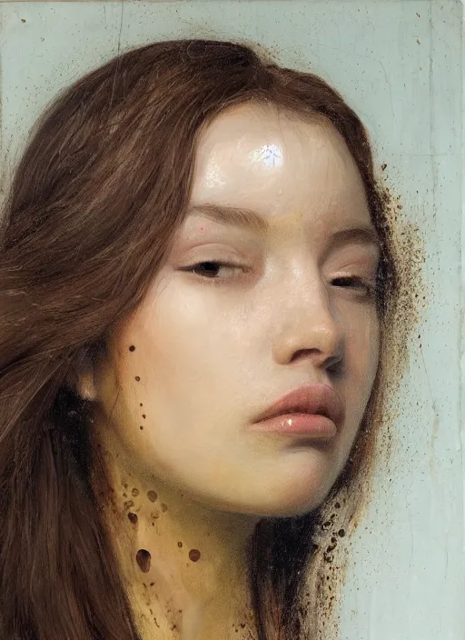 Image similar to portrait of a girl, honey dripping down her, hyper-realistic, high-tech