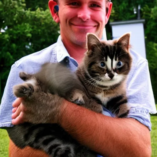 Image similar to John Cooper holding a kitty, photo