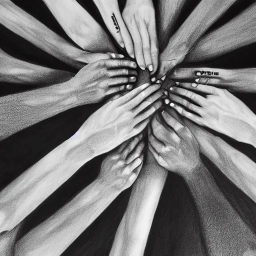 Image similar to many hands as a pencil drawing