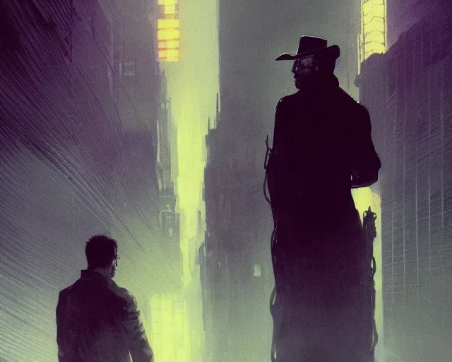 Prompt: 2 0 1 8 blade runner movie still young clint eastwood western look at the cityscape from roof perfect face fine realistic face pretty face reflective polymer suit tight neon puffy jacket blue futuristic sci - fi elegant by denis villeneuve tom anders zorn hans dragan bibin thoma greg rutkowski ismail inceoglu illustrated sand storm alphonse mucha