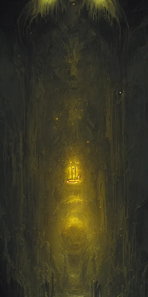 Prompt: the king in yellow, artstation, detailed, dark fantasy, lovecraftian, digital art, beautiful composition, masterpiece, by Greg Rutkowski