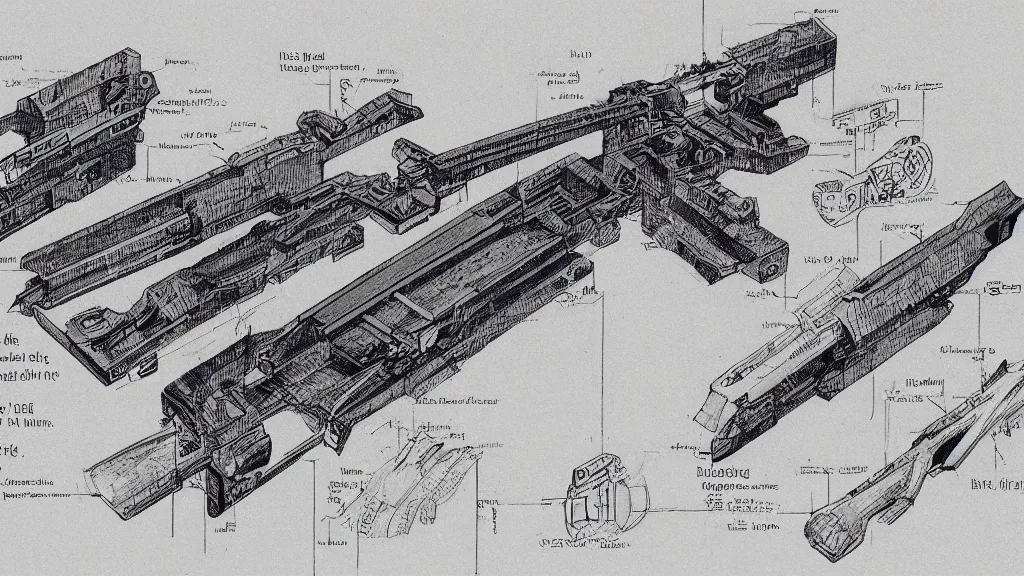 Prompt: a blueprint of a futuristic weapon