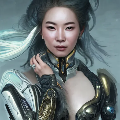 Prompt: ultra realistic illustration of cyborg song hye - kyo, warframe, intricate, utopian city, white hair, elegant, highly detailed, digital painting, artstation, concept art, smooth, sharp focus, illustration, art by artgerm and greg rutkowski and alphonse mucha