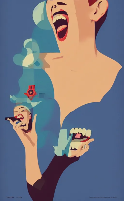 Image similar to illustration portrait of a woman with white buzzcut laughing out loud, art deco painting by tom whalen, by tomer hanuka, funny meme photo, trending on behance, digital illustration, storybook illustration, grainy texture, flat shading, vector art, airbrush, pastel, watercolor, poster