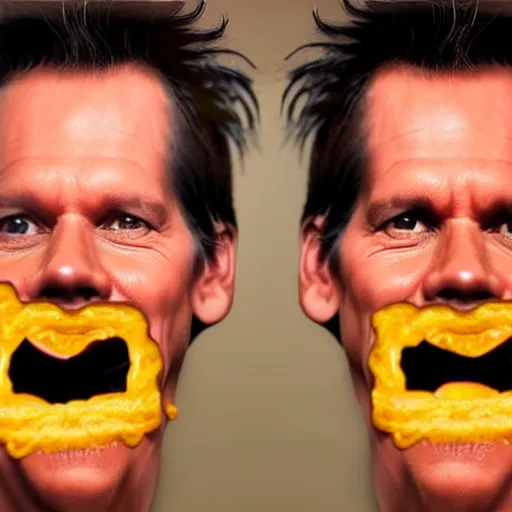 Image similar to kevin bacon face wrapped inside a cheeseburger