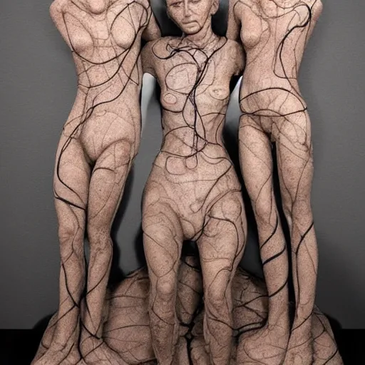 Image similar to dmt bodies. Mesh of human figures intertwined. earthen colors. Beautiful, realistic, extremely anatomical marble sculptures. Disturbing scene. Tangled human forms. A sea of bodies sculpted by August Rodine.