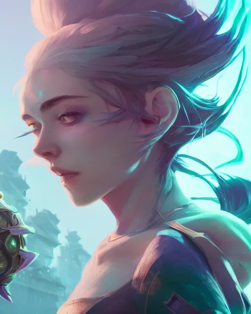 Image similar to league of legends portrait, highly detailed vfx, stephen bliss, unreal engine, greg rutkowski, loish, rhads, beeple, makoto shinkai and lois van baarle, ilya kuvshinov, rossdraws, tom bagshaw, alphonse mucha, global illumination, detailed and intricate environment