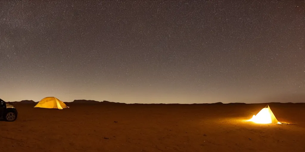 Image similar to a photo of late night desert camping in utal during a meteor shower, beautiful nature