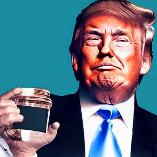 Image similar to donald trump smelling his own farts from a jar, realistic, award winning, photography,