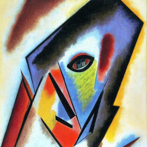 Image similar to face; a 3d abstract sketch by Kandinsky; tears in eyes