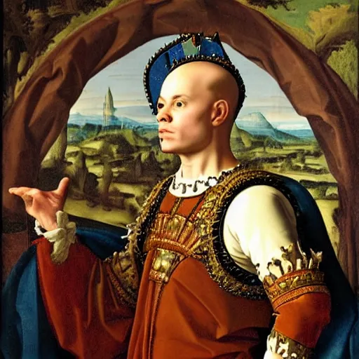 Prompt: Anthony Fantano with a crown, Renaissance portrait