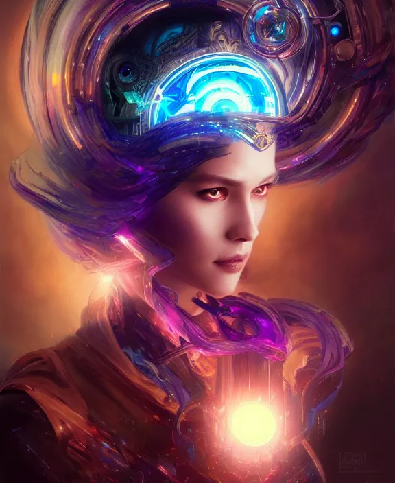 Image similar to a whirlwind of souls rushing inside the metaverse, half body, glowin eyes, tiara with sapphire, pharaoh, android, cyberpunk, d & d, fantasy, intricate, elegant, highly detailed, colorful, vivid color, digital painting, artstation, concept art, art by artgerm and greg rutkowski and alphonse mucha and ruan jia