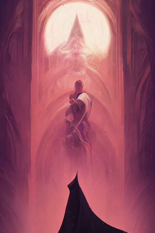 Image similar to worshipper of the dark arts here for the madness, donned in an ebony cloak, digital painting, artstation, ristan Eaton, victo ngai, artgerm, RHADS, ross draws, anime styled