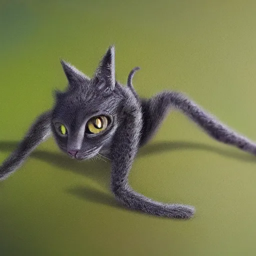 Prompt: hybrid of a cat and a spider, photorealistic