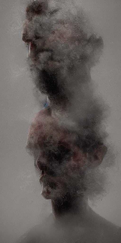 Image similar to a portrait of a person made of smoke. impressionism. matte painting. octane render