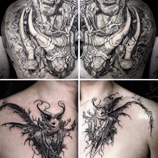 Prompt: ornate, goblin demon lucifer, ethereal, scars and intricate tattoos, bone jewellery, rococo, by emil melmoth and sadan vague and frederik heyman