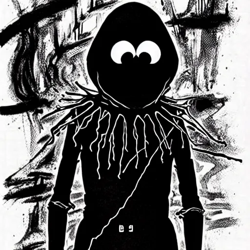 Image similar to Kermit the Frog looking sinister, Sesame Street, by Tsutomu Nihei, highly detailed