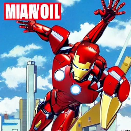 Prompt: iron man as a mecha in neon genesis evangelion, dynamic pose, anime