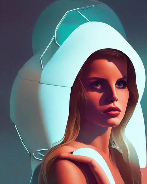 Image similar to portrait of Lana Del Rey as a cyborg. intricate abstract. intricate artwork. by Tooth Wu, wlop, beeple, dan mumford. dune by david lynch, octane render, trending on artstation, greg rutkowski very coherent symmetrical artwork. cinematic, hyper realism, high detail, octane render, 8k, iridescent accents