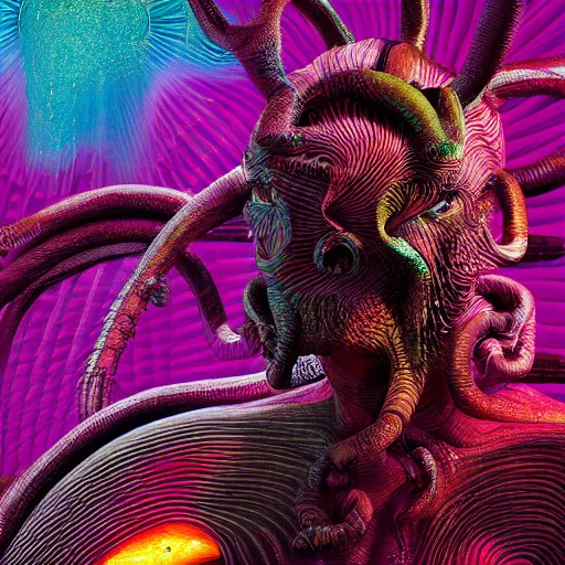 Image similar to francis - bacon, lisa - frank, wayne barlowe, wayne coyne, the - dark - crystal, ultra - detail, high - resolution, octane - render,