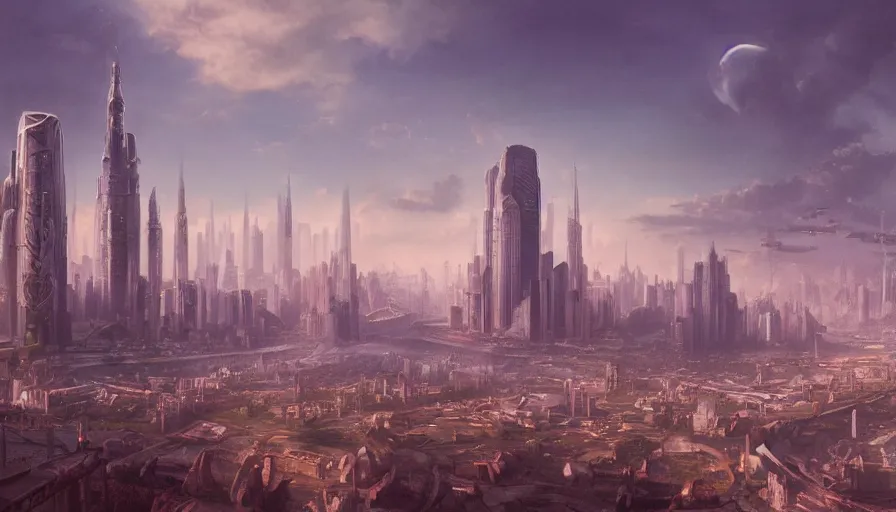 Image similar to matte painting of an utopian city