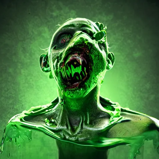 Prompt: zombie creature in green liquid, cinematic lighting, various refining methods, micro macro autofocus, ultra definition, award winning photo