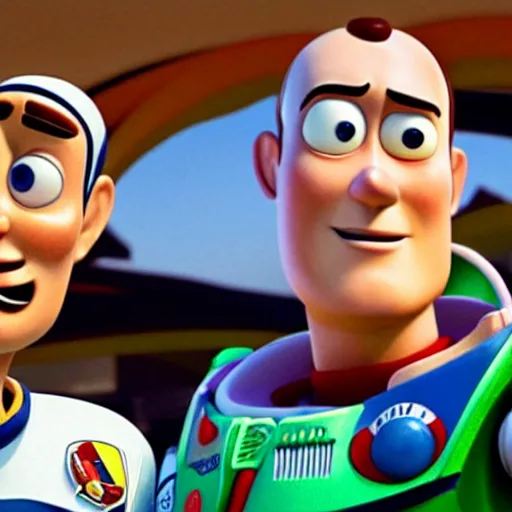 Prompt: movie still of harry kane as woody and son heung - min as buzz lightyear in the movie toy story,