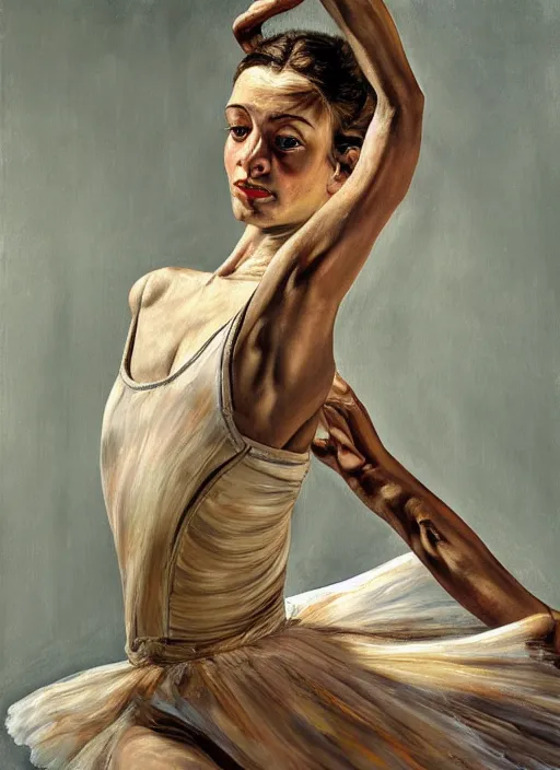 Prompt: high quality high detail painting by lucian freud, hd, exaggerated portrait of a ballerina, photorealistic lighting