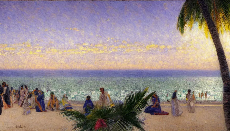 Image similar to a ultradetailed beautiful color theory painting of the thunderstorm sky of the rio de janeiro palace balustrade designed by jules bastien - lepage, tarsila do amaral, frank weston and gustave baumann, beach, trending on artstation, mediterranean, palm trees, sharp focus, colorful refracted sparkles and lines, soft light, 8 k 4 k