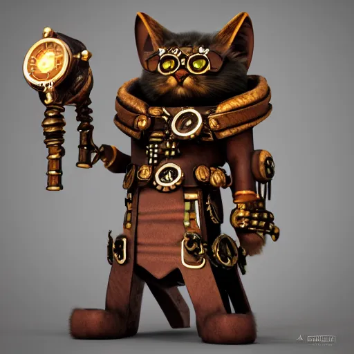Prompt: steampunk cat shaman octane render style of arcane