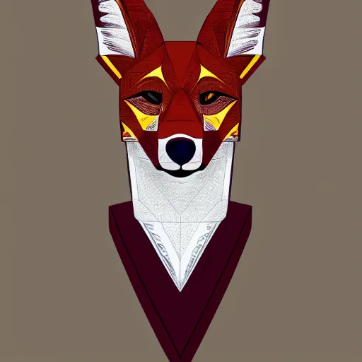 Image similar to A dingo mascot, maroon and white, NFL, highly detailed design, high evolution, legendary, smooth, sharp focus, dynamic lighting, intricate, line art, ArtStation, art by Paul Rand