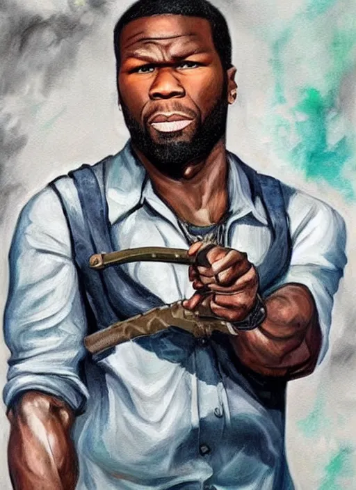 Image similar to 5 0 cent as rick grimes painting