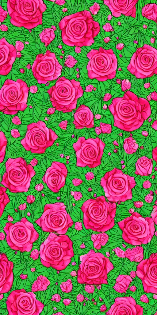 Image similar to seamless pattern of beautiful roses with leaves and throns and crawling snakes, colourful, symmetrical, repeating 35mm photography