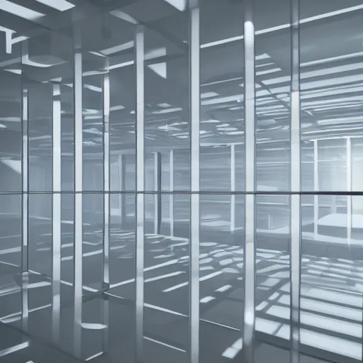 Image similar to array of translucent walls in wide abstract space, raytracing, 5 5 mm