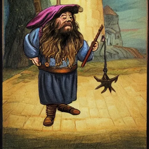 Prompt: a dwarf with the head of a witch