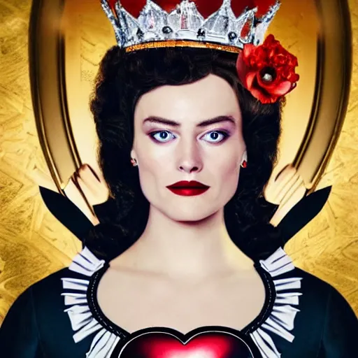 Image similar to Margot Robie as queen of hearts, highly detailed, 4k