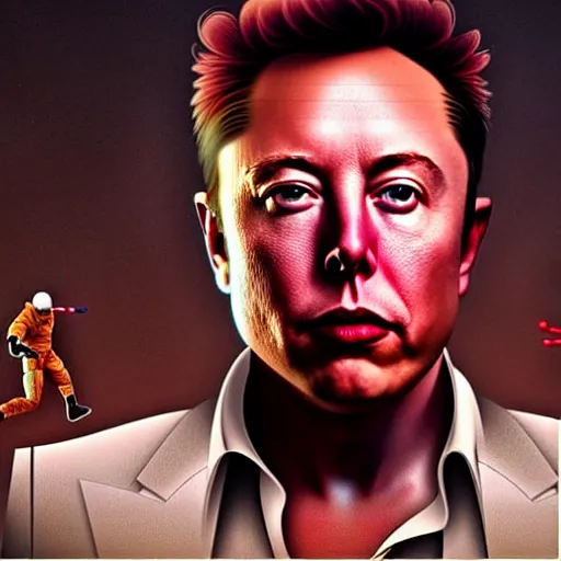 Image similar to hyperrealism aesthetic ridley scott and denis villeneuve style photography of a detailed giant elon musk, siting on a detailed ultra huge toilet and scrolling his smartphone in hyperrealism scene from detailed art house movie in style of alejandro jodorowsky and wes anderson