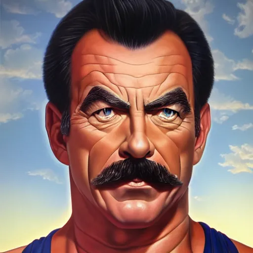 Prompt: ultra realistic portrait painting of tom selleck, art by akira toriyama, 4 k, dragon ball artstyle, cel shaded, highly detailed, epic lighting