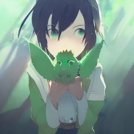 Prompt: a green hamster, illustration concept art anime key visual trending pixiv fanbox by wlop and greg rutkowski and makoto shinkai and studio ghibli and kyoto animation symmetrical facial features
