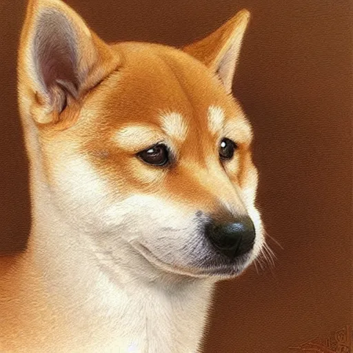 Image similar to Shiba Inu looking sad, portrait art by Donato Giancola and Bayard Wu, digital art, trending on artstation