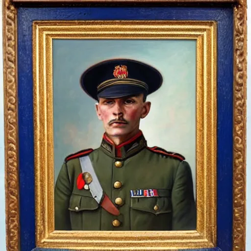 Prompt: official portrait of a WWI army officer. Detailed oil painting