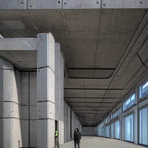 Image similar to sci fi research facility exterior, brutalist architecture, grand scale